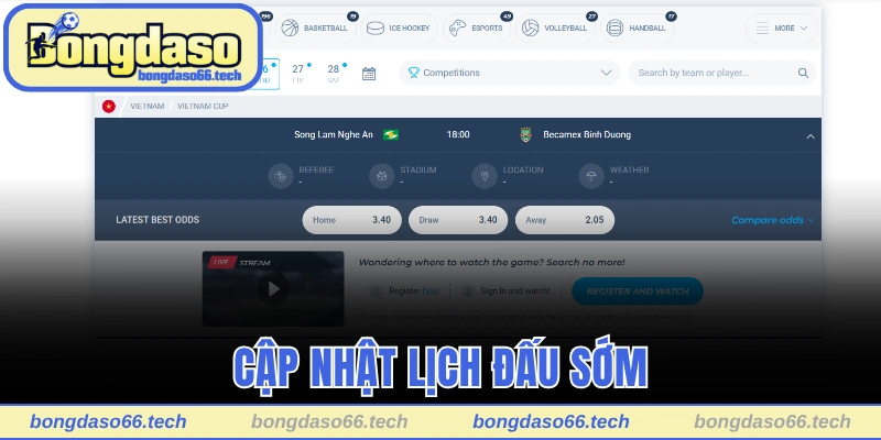 Cập nhật lịch đấu sớm