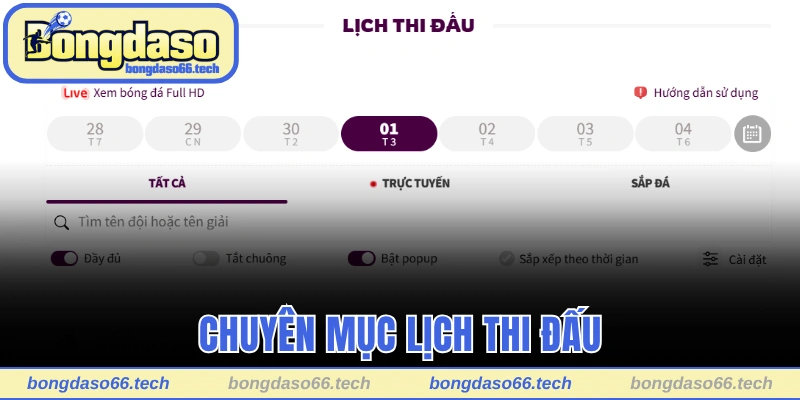 Chuyên mục lịch thi đấu Bongdaso