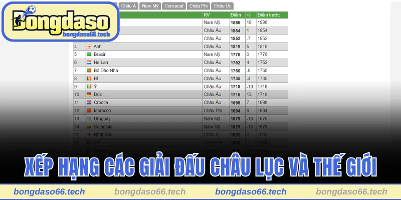 Xếp hạng các giải đấu châu lục và thế giới